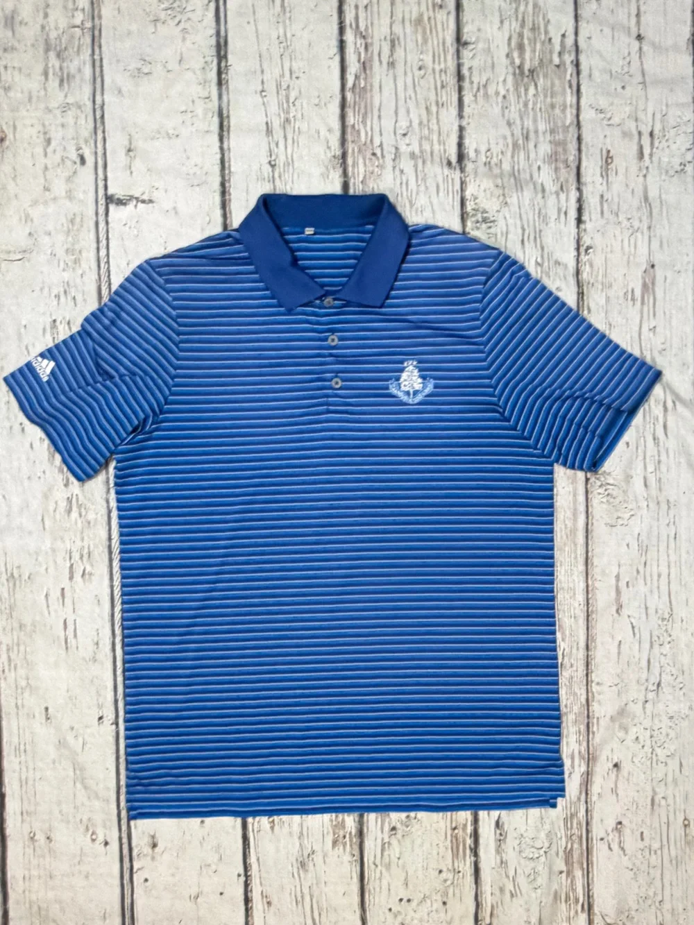 Carnoustie Golf Links Striped Blue Adidas Polo Tennis Sports Mens Shirt
